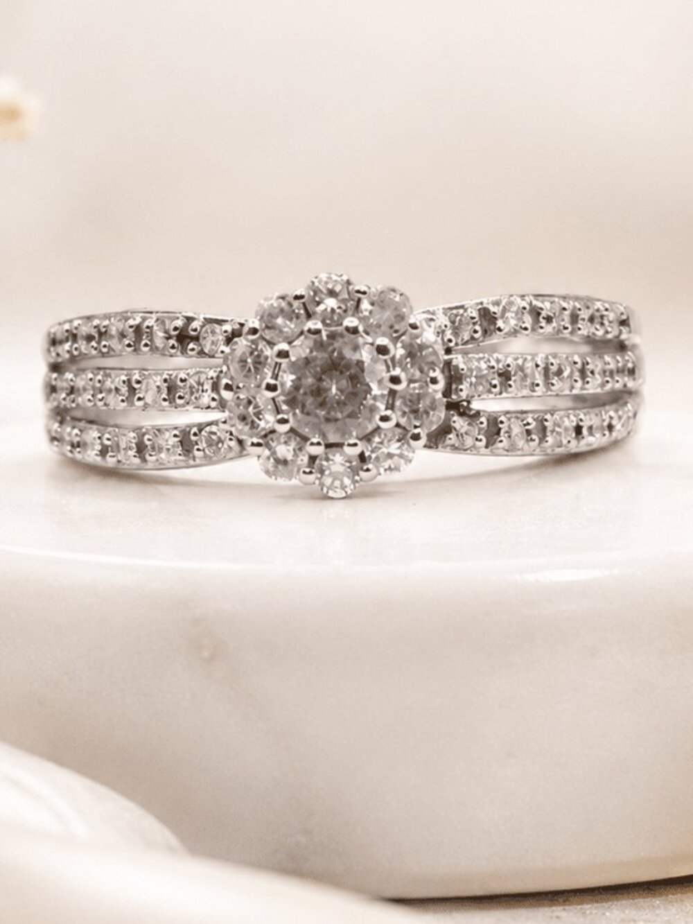Silver Blossom Halo Ring